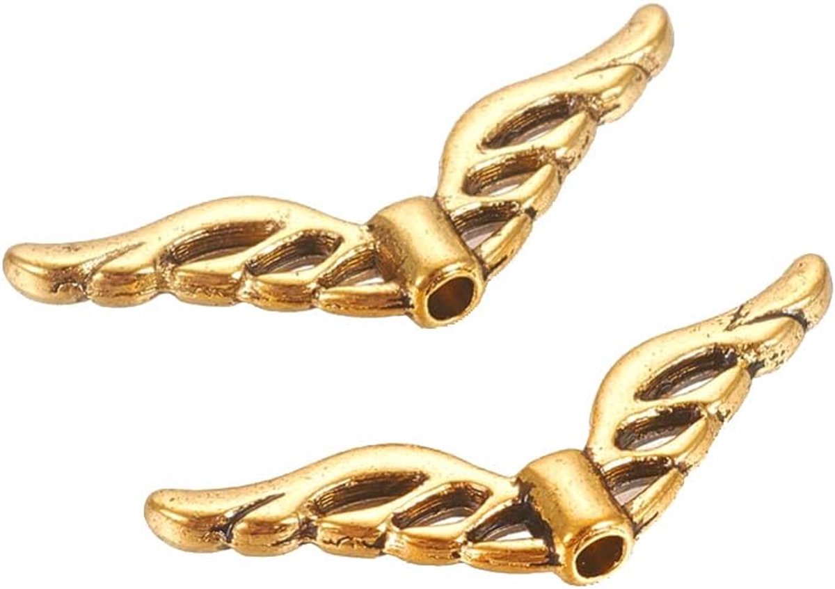 20 stuks vleugels, engelenvleugels, metalen kralen, engelenvleugelkralen, 22 mm, parelengel, metalen spacer, kralen, doe-het-zelf sieraden maken voor armbanden, halskettingen (goud)