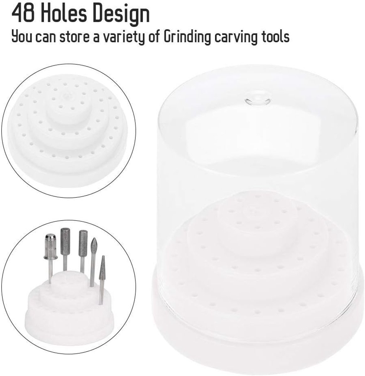Nagelboor Box, Professionele Nail Art Plastic Nagelboor Houder Stand Boor voor Nail Art Boor Organizer Box Houder (48 gaten) (wit)