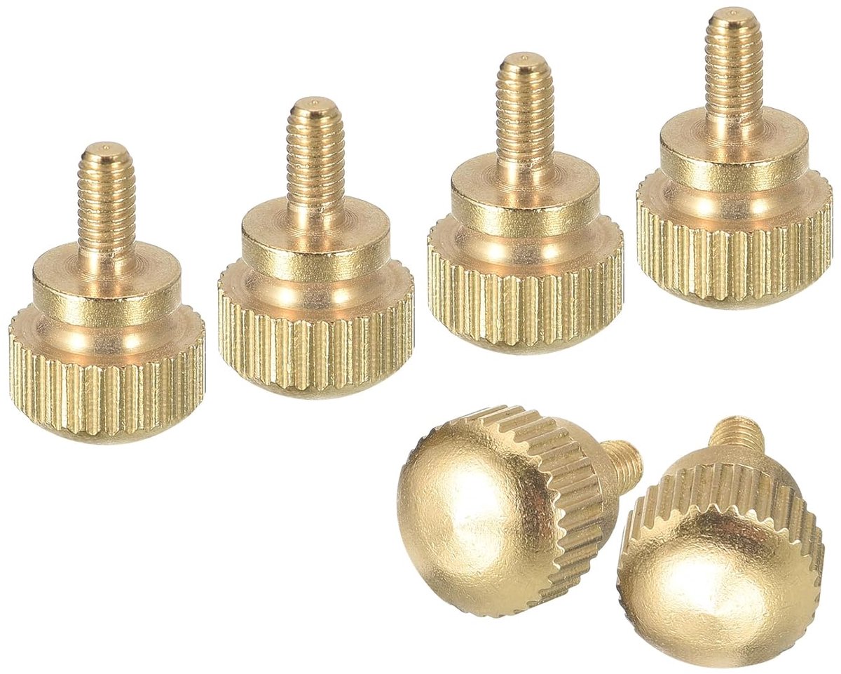 M3 x 6 mm gekartelde kopschroeven, 6 stuks gekartelde kopschroeven messing bouten knop schoudergreep bevestigingselementen, messing kleur