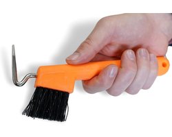 Hoefkrabber voor paarden ezel geiten hoef met extra stevige borstel en ergonomische handgreep (neon-oranje (1x))
