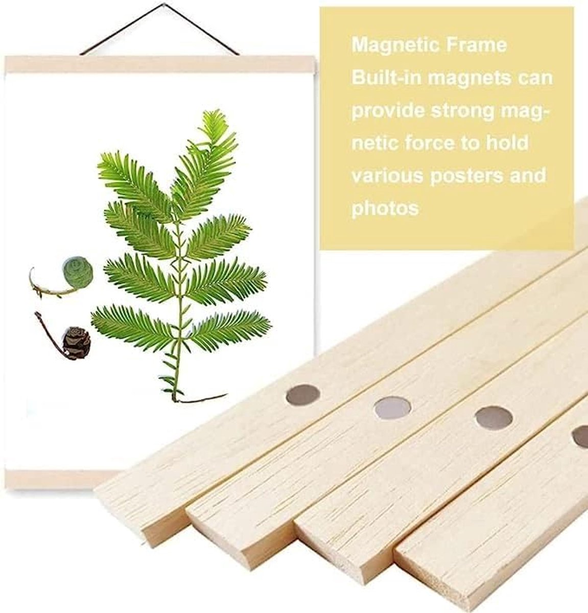 Posterhouder, magnetische lijst van hout, magnetische fotolijst, hout, magnetische posterlijst, hanger, magnetisch, poster, kunst, kleerhanger (41 cm)
