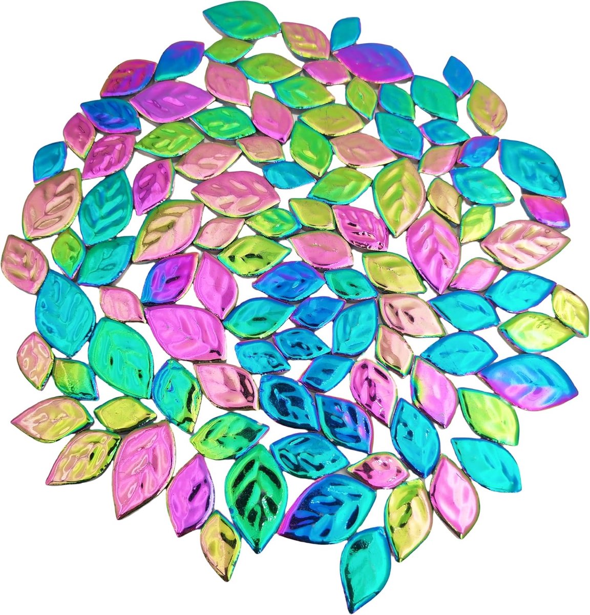 500 g willekeurige iriserende bladkeramische mozaïektegels, 3 maten keramische mozaïek stukken voor creatief DIY-knutselen, bloempotten, vazen, kopjes, tuindecor mozaïek vervaardigingsbenodigdheden