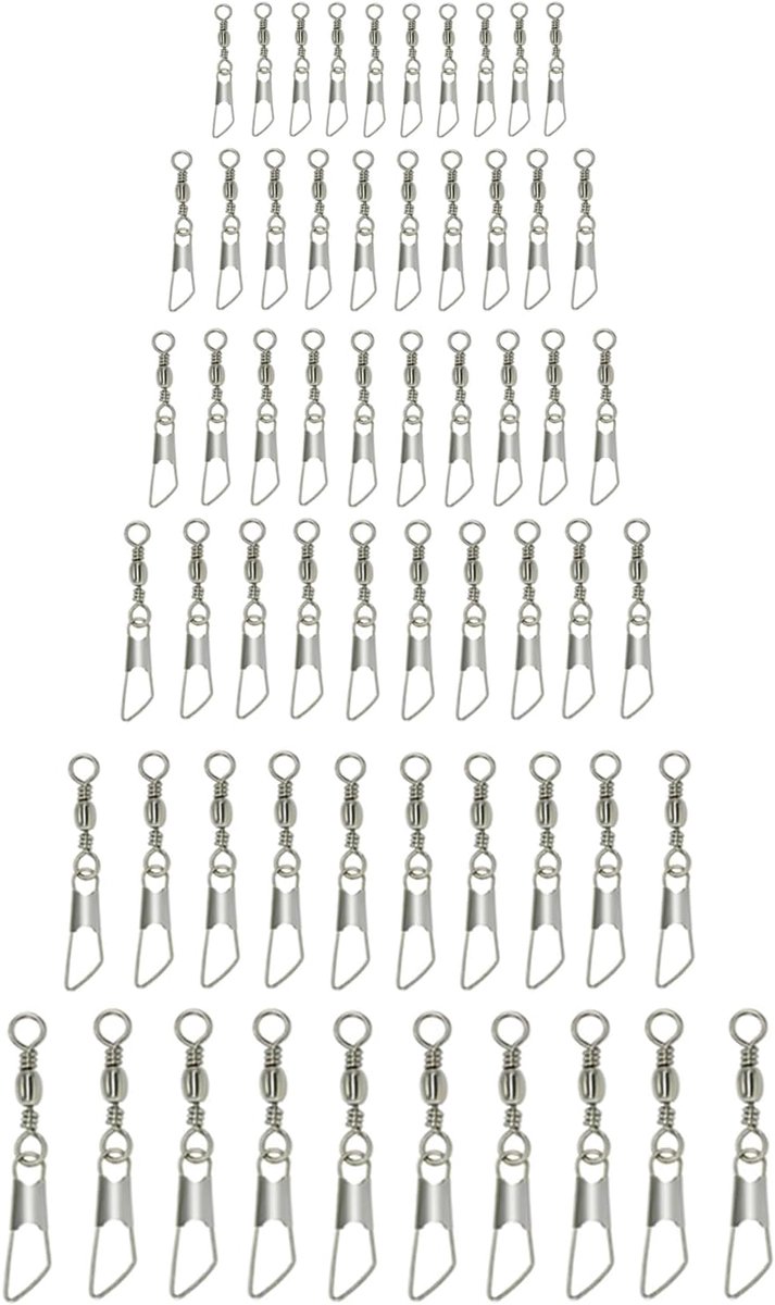 60 stuks viswervel van roestvrij staal met karabijnhaak, visaas voor zout water, visaccessoires in 6 maten 6# 7# 8# 9# 10# 12#