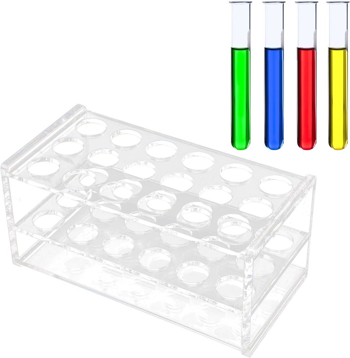 18 Gaten Acryl Reageerbuisrek voor Klaslokaal, Laboratorium, Transparante Ronde Gaten Reageerbuishouder voor 17 Mm Buis, Helder Acryl Reageerbuisrek voor 10 Ml 15