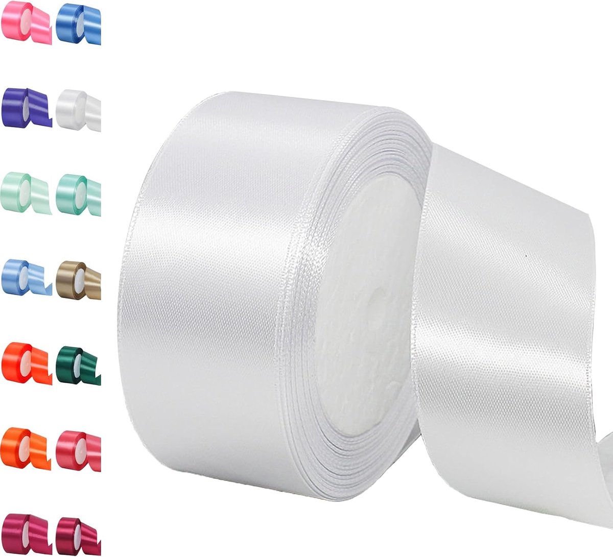 Lint Origineel Wit 40mm,22 Meters Satijnen Linten, Decoratie Zijden Linten, Cadeaulint, Autolint,Stoffen Linten van Zijde en Satijn, voor Bruiloft, Feest, Verjaardag,Valentijn Party