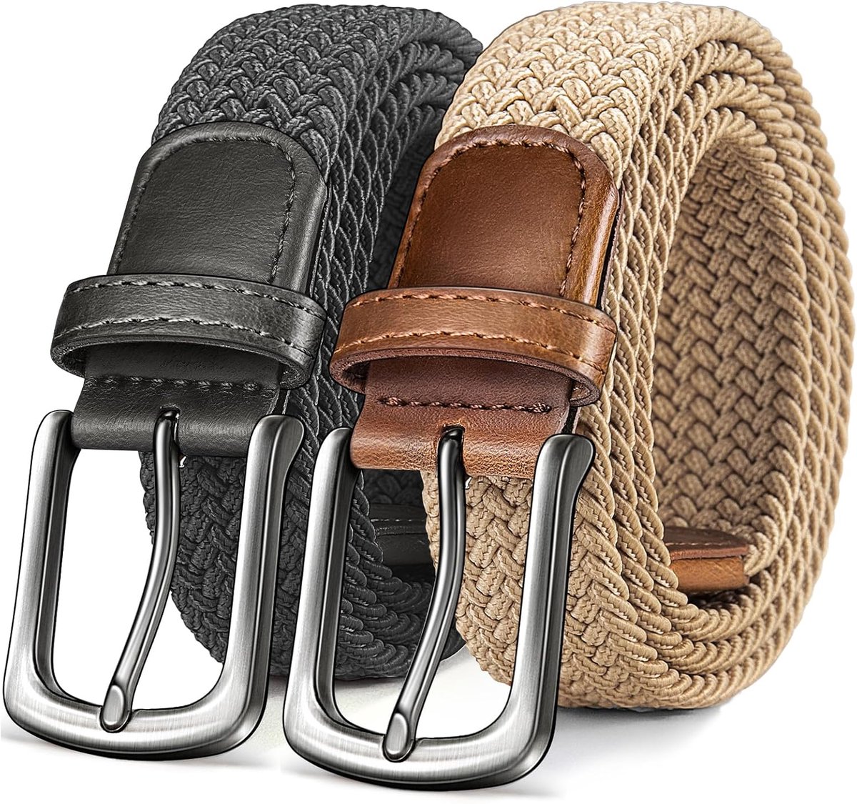 Riem Heren 2 stuks, KEMISANT Elastische gevlochten riem Dames Heren Stoffen riem Gevlochten Stretch riem Golfrug 35mm