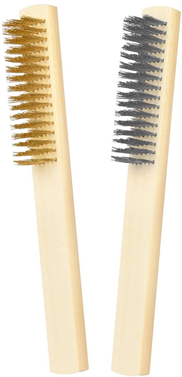 Set van 2 draadborstels, draadborstel met 80 mm borstel, messing draadborstel, handdraadborstel, roestdraadborstel, voor het reinigen van slakken, werkplaats, huishouden en