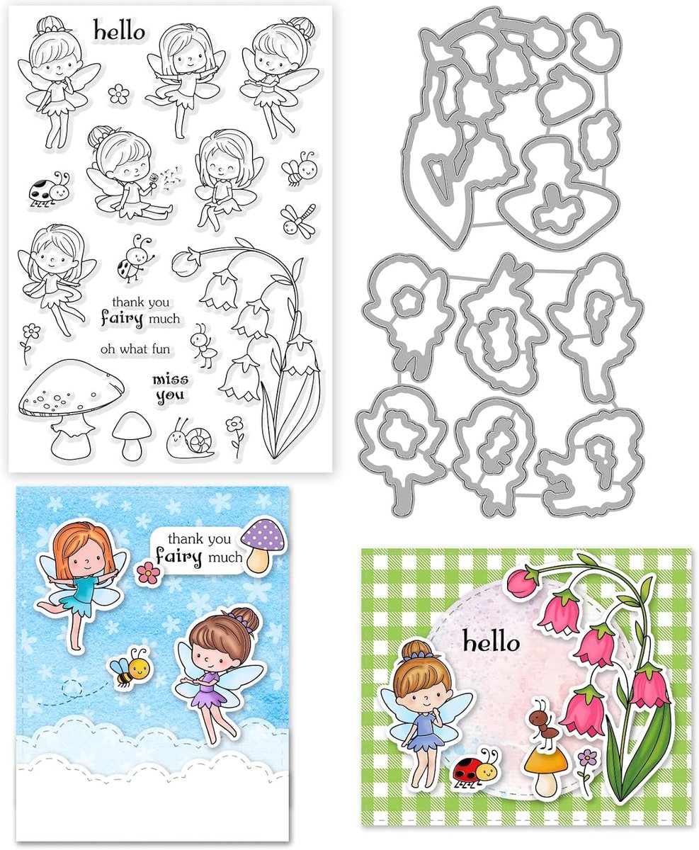 Fairy Stempels En Dies Set Voor Kaart Maken Bee Bloem Transparante Siliconen Stempels Paddestoel Snijden Die Voor Diy Craft Scrapbooking Pasen Wenskaart Decor