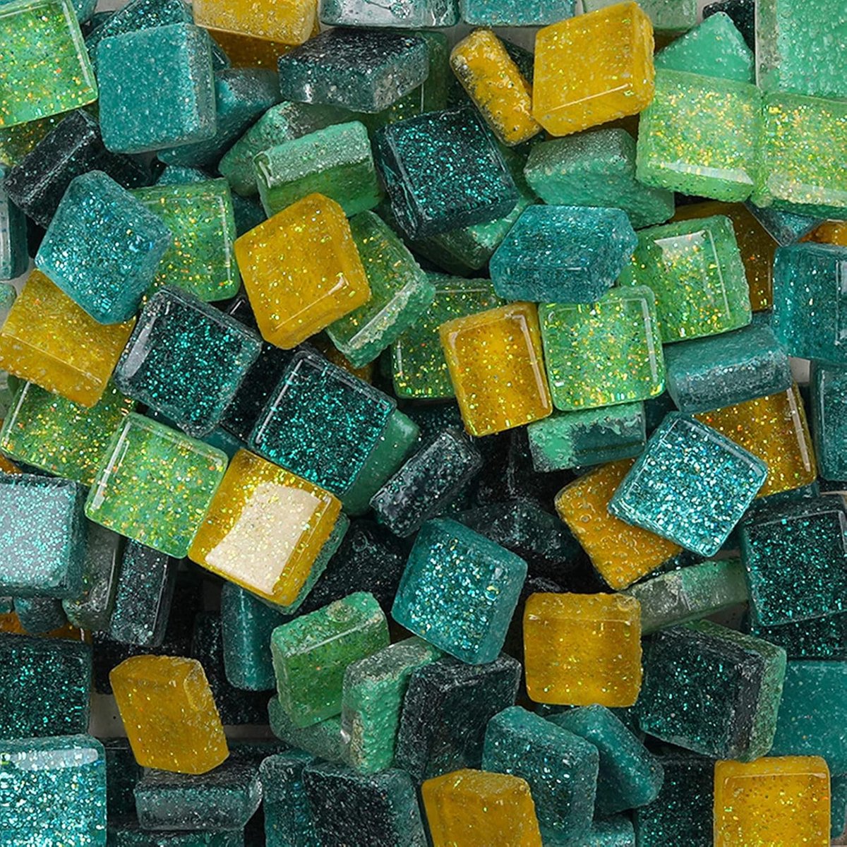 Mozaïekstenen om te knutselen, kleurrijke glinsterende glazen stenen 1 x 1 cm voor kunst en decoratie, 200 g (zomer)