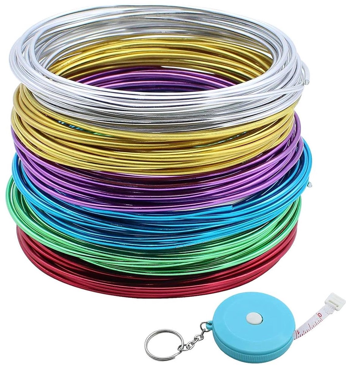 Draad, 6 kleuren, 2 mm, 5 m per kleur, decoratiedraad, metaaldraad, 6 rollen, buigdraad met meetlint | Decoratieve draad metaaldraad om te knutselen, 6 rollen buigdraad met meetlint voor kerstdecoratie, huisdecoratie