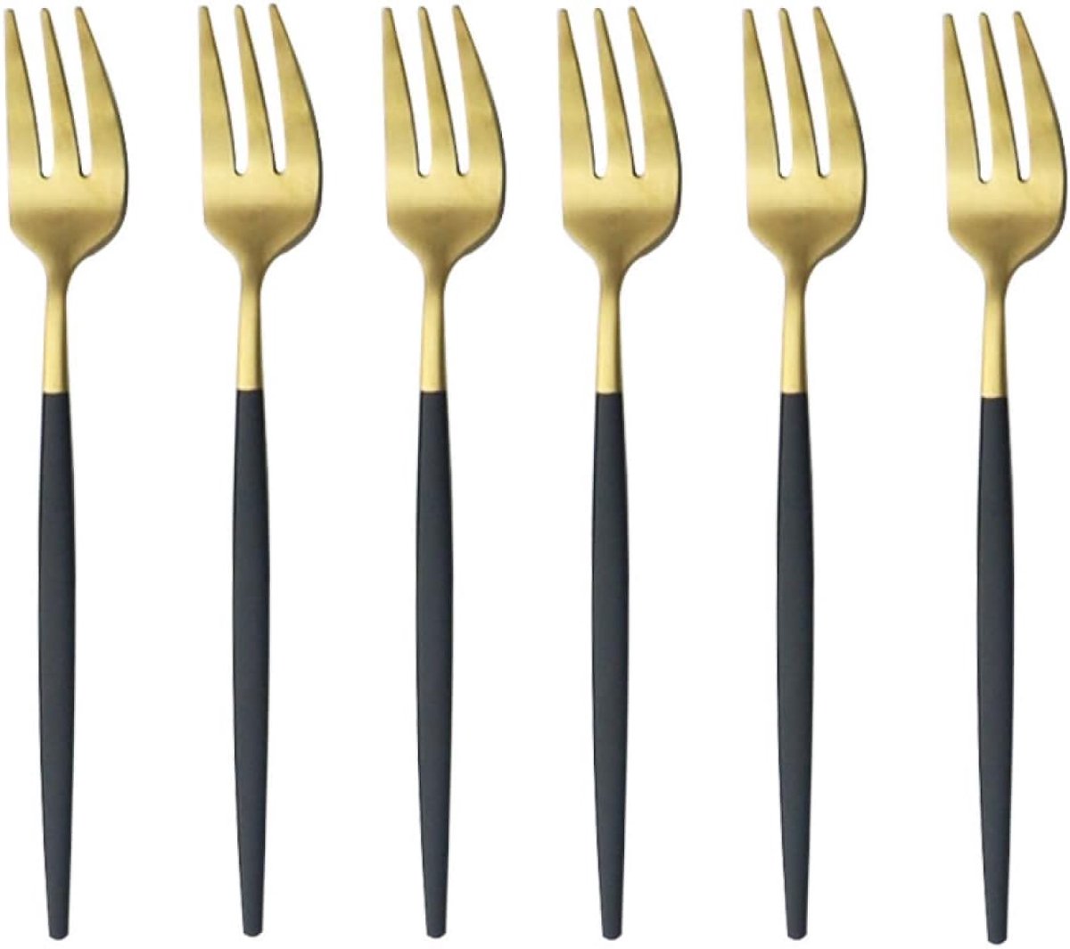 Set Thee Vork Set Rvs Bestek Set Fruit Salade Vork Keuken Bestek Dessert Cake Vorken 6 Stks Zwart Goud
