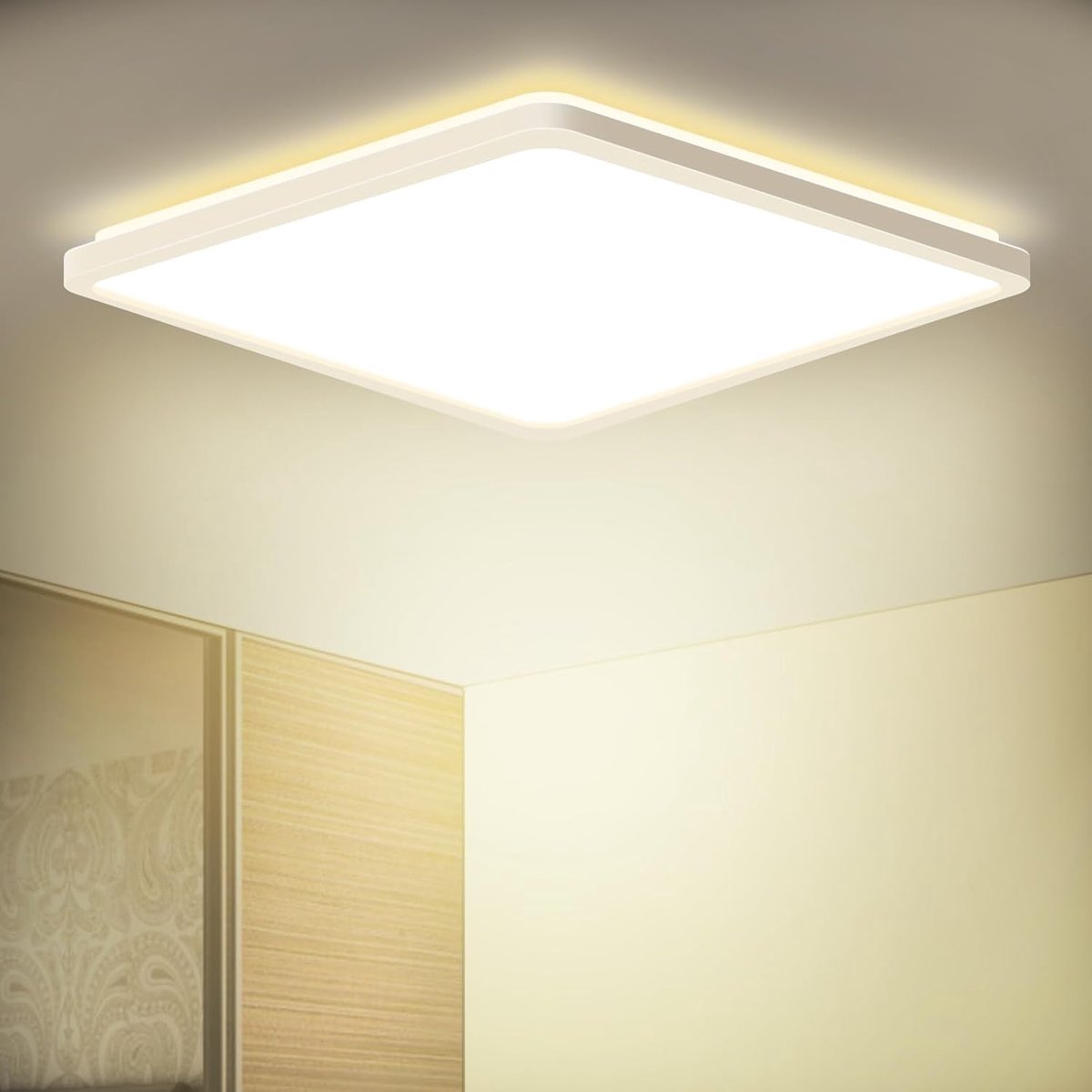 Led-plafondlamp, 4000 K, 18 W, 1800 lumen, moderne plafondlamp, waterdicht, vierkant, voor badkamer, woonkamer, slaapkamer, keuken, balkon, hal, 22 x 22 x 2,5 cm, ultra