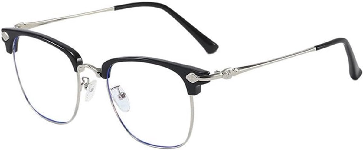 Leesbril voor dames en heren, blauwlichtfilter bril, de +100 tot +400 dioptrieën, klassiek modieus metalen frame, presbyopiebril, zilver, +400