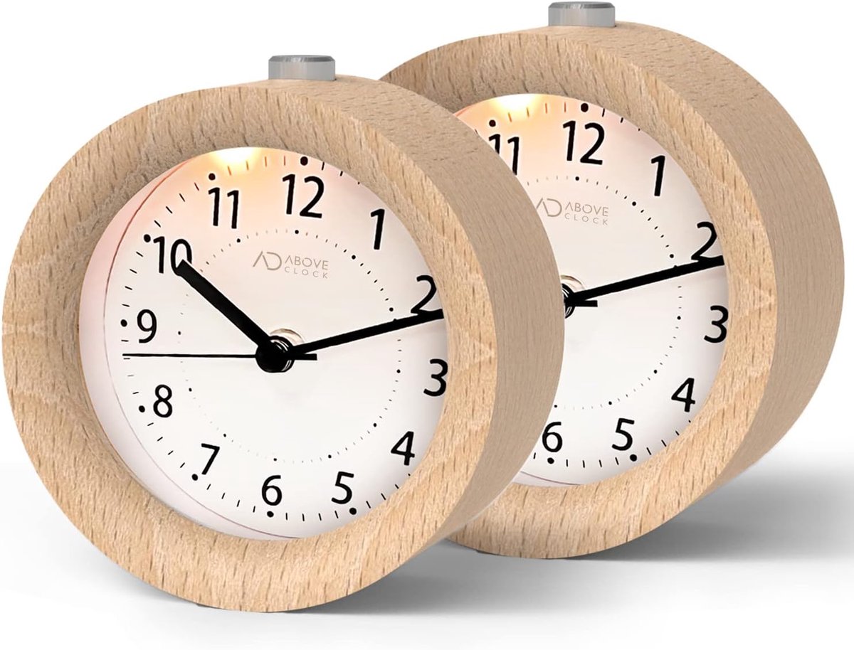 Analoge wekker 2 stuks - Natuurlijke hout - Snooze functie - Stil voor een goede nachtrust - SnelShoppen
