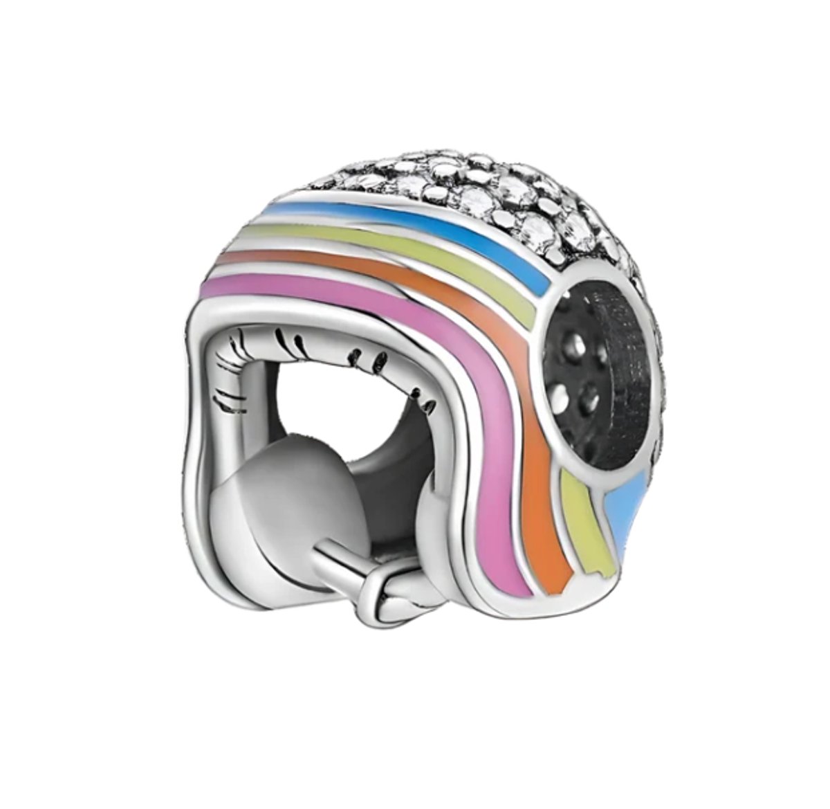 Fler® | Bedel | Past op populaire bedelarmbanden (standaard - 3mm) | Regenboog Helm Bedel | Hangbedel Charm | 925 sterling zilver | Transparante zirkonia | Multicolor emaille | Valentijnsdag Cadeau | Sinterklaas kado | Kerstcadeau | Verjaardag