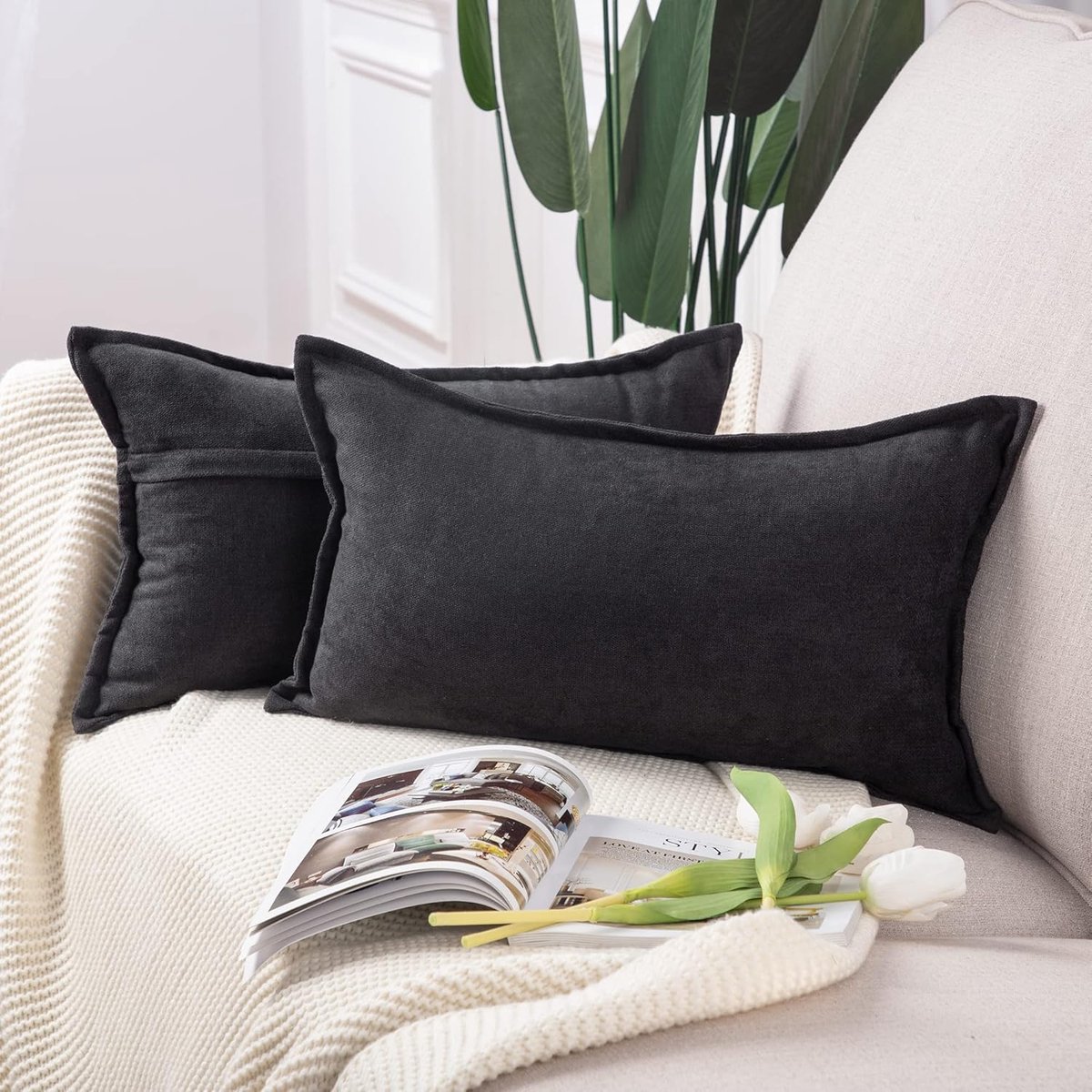 Kussenhoezen set van 2 30x50cm - zachte chenille - stijlvol met franjes - perfect voor bank en slaapkamer - SnelShoppen