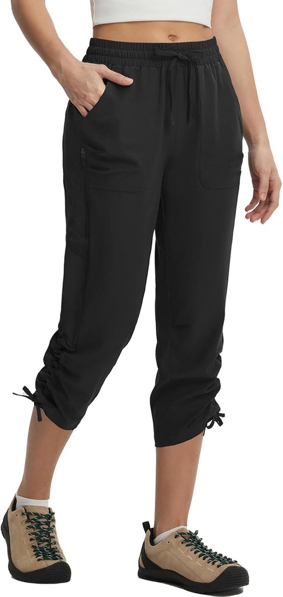 baleaf Dames bijgesneden wandelbroek met ritszak, waterbestendig, lichtgewicht, sneldrogend wandelen cargo shorts UPF50+