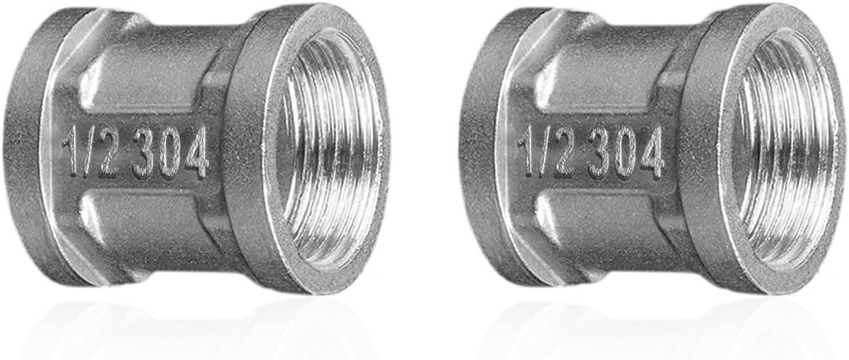 2 stuks roestvrijstalen huls dubbele nippel 1/2" inch IG x IG, binnendraad connector adapter, dubbele huls roestvrijstalen huls1/2" inch, dubbele huls aansluitnippel voor buisaansluiting (1/2")