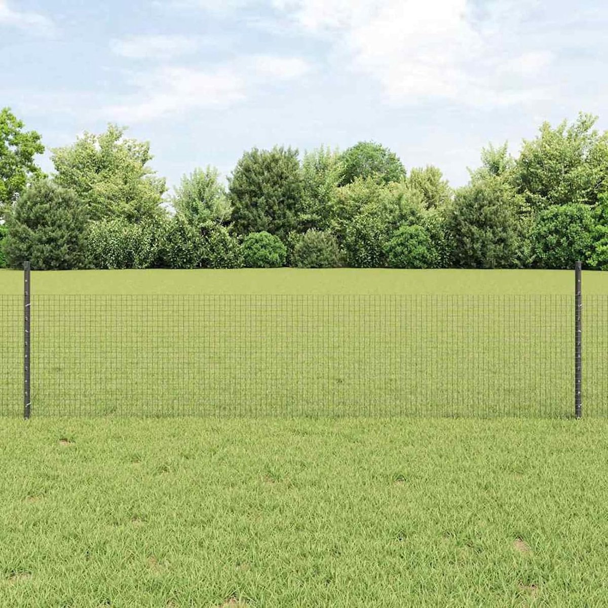 Gelaste draadomheining met 44 U-posts, grijs, 0,5 x 100 m staal, tuinhek, draadomheining voor hekken, groentebedden, kippenren, weideperceel, 3336652