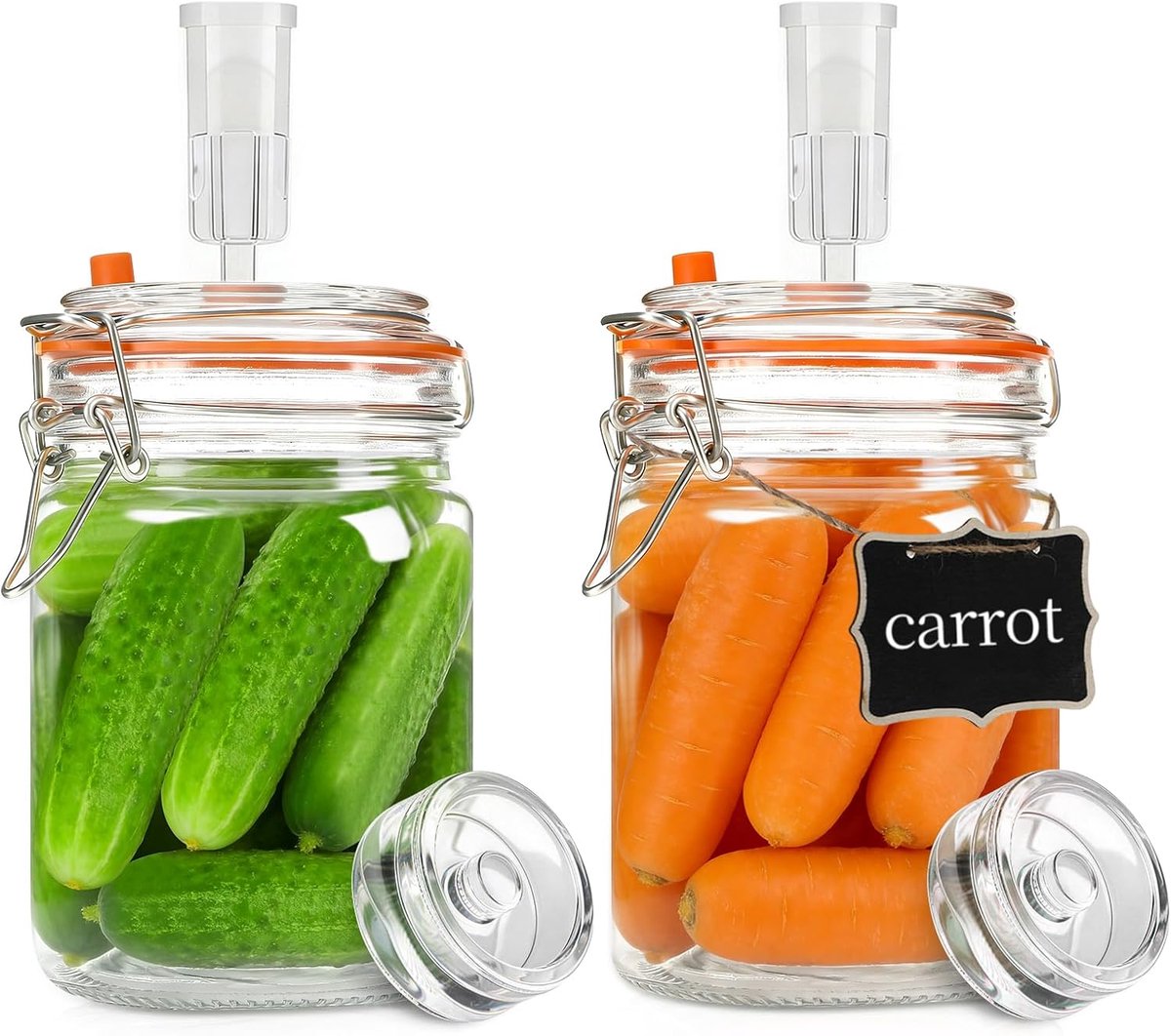 2 stuks fermentatieglas, 750 ml fermentatieglas met deksel, inmaakglas met fermentatieventiel en gewicht, fermentatiepotten met beugelsluiting, kimchicontainer, voor zuurkool, kombucha