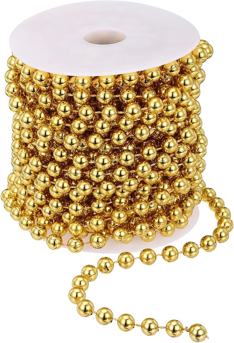 33 Voet Parelkoord 8 mm Craft Parel Kralen Garland Faux Kralen Spoel Rol Strengen Parels Ketting Trim voor Bruiloft Bloem Kerstboom Decoratie DIY Ambachten, Goud