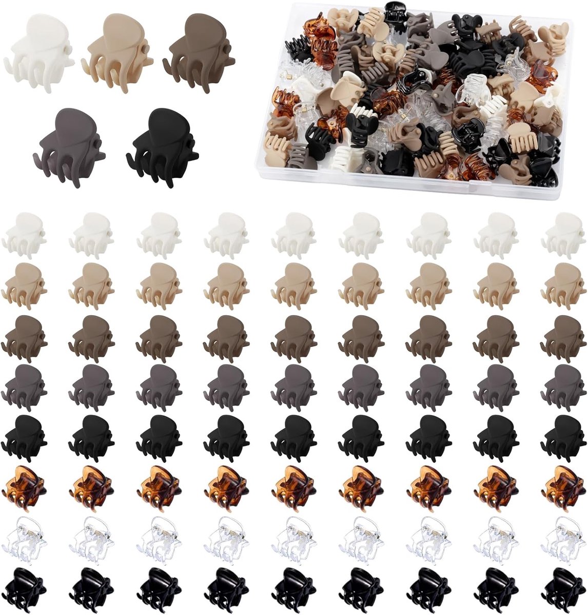 klein, Funtopia 72 stuks 1,5 cm matte mini-haarklemmen met doos | Schattige kleine klauwklemmen voor dun haar, antislip, klein, 8 kleuren met elk 9 stuks, voor dames en meisjes