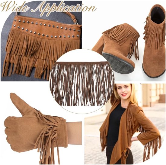 2,18 Yards Suede Fringe Trim Kokos Bruin Dubbelzijdig Lederen Westerse Fringe Trim Cowboy 31 cm Breed Naaien Kwastje Trim voor Ambachten DIY Naaien Jurk Ambachten Rok Decoratie — afbeelding 4