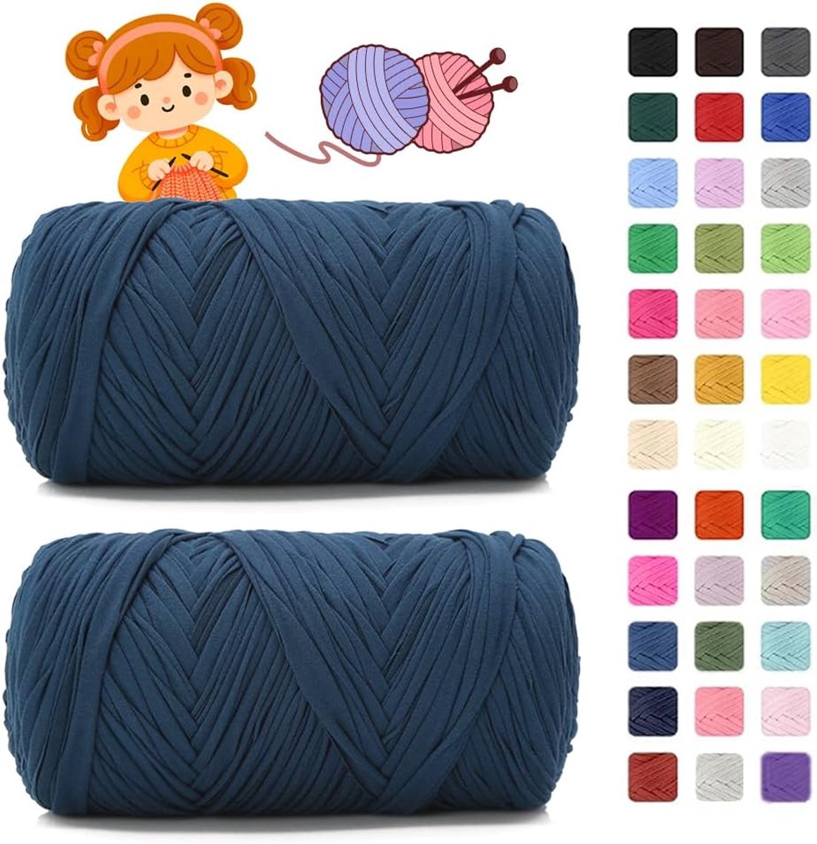 T-shirtgaren voor haken en breien, elk 400 g/150 m, haakgaren, dik garen voor haaktassen/manden/tapijten, woondecoratie/decoratie (37 denim blauw)