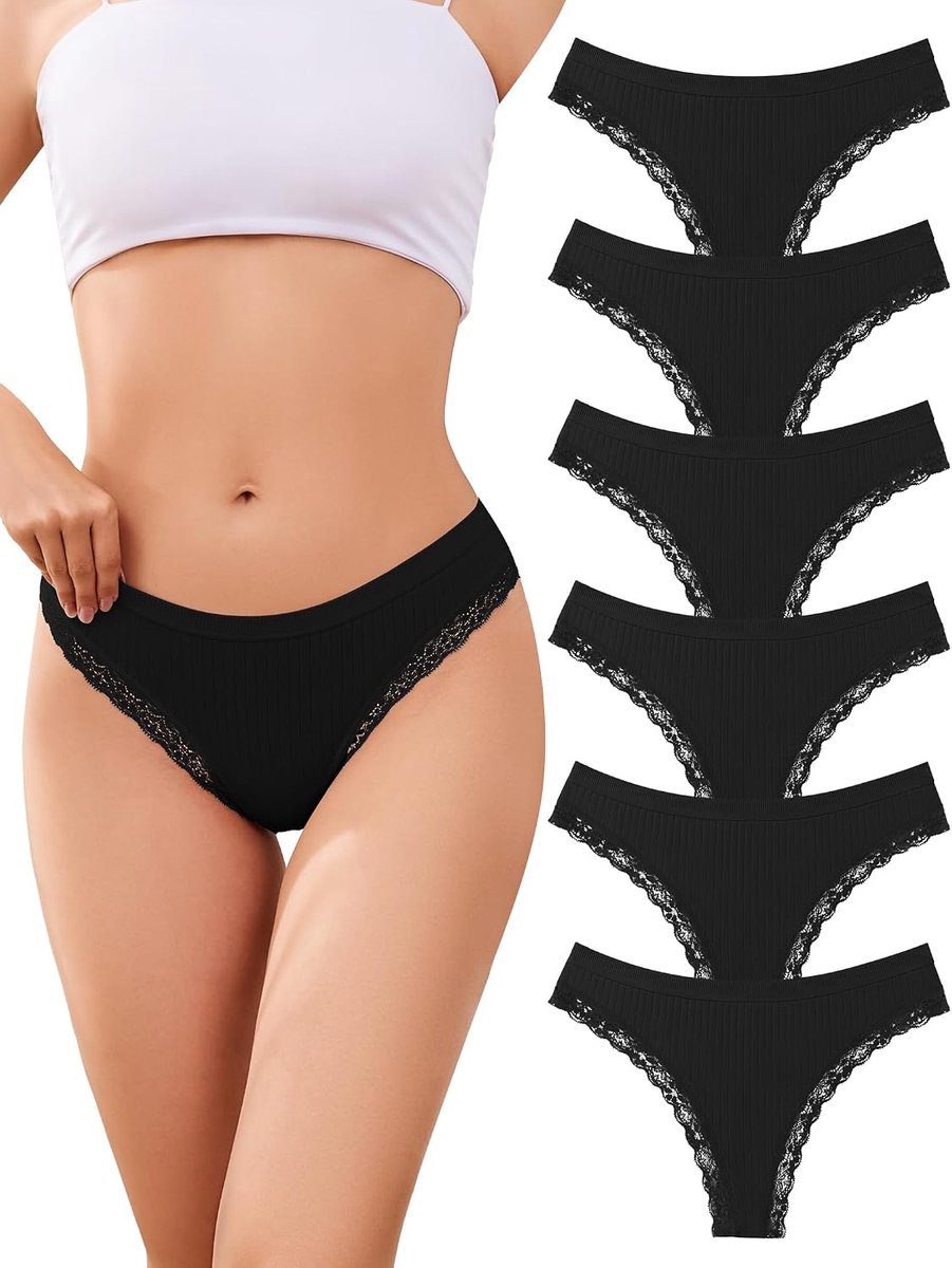 Katoenen String in Kant voor Dames Set Van 6,Underwear Women Thong | Katoenen Ondergoed Dames,Cotton Underwear Women,Panties Lace for Women,Katoenen Strings Dames,Dames Strings Multipack Van 6