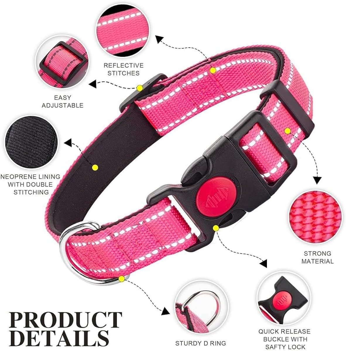 Reflecterende nylon hondenhalsband | Slide Lock veiligheidsgesp | Volledig verstelbaar | Zachte neopreen vulling (koningsblauw, klein (25cm - 40cm nek))