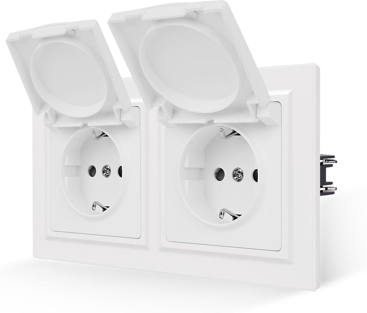 dubbele socket witte mat met Lisa Sentón lederen cover 2 onderwerp met 16 Amamp Schuko Wall Socket Plug 155 * 84 mm, 250V (kan niet verticaal worden geïnstalleerd)