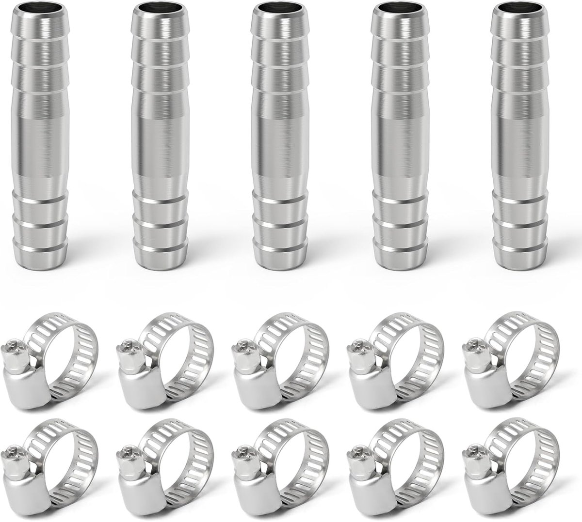 5 stuks 24 mm 304 roestvrijstalen slangverbinder Mender ronde koppeling, rechte adapterfitting met klem voor lucht, water en brandstof
