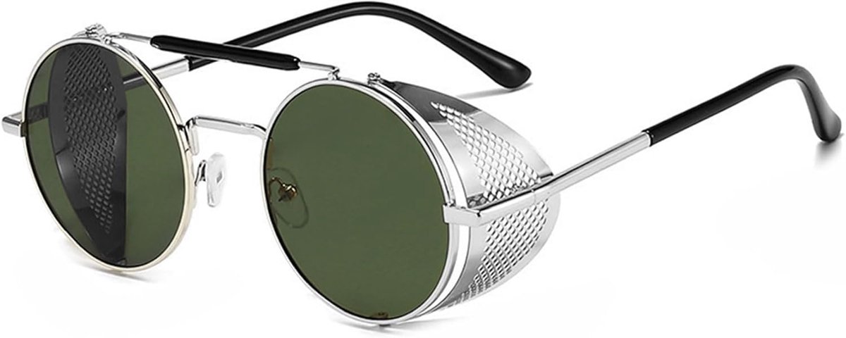 Steampunk Ronde Zonnebril Heren Dames, Vintage Gepolariseerde Zonnebrillen Vrouwen Mannen Metalen Montuur Hippie Punk Bril UV400 Bescherming