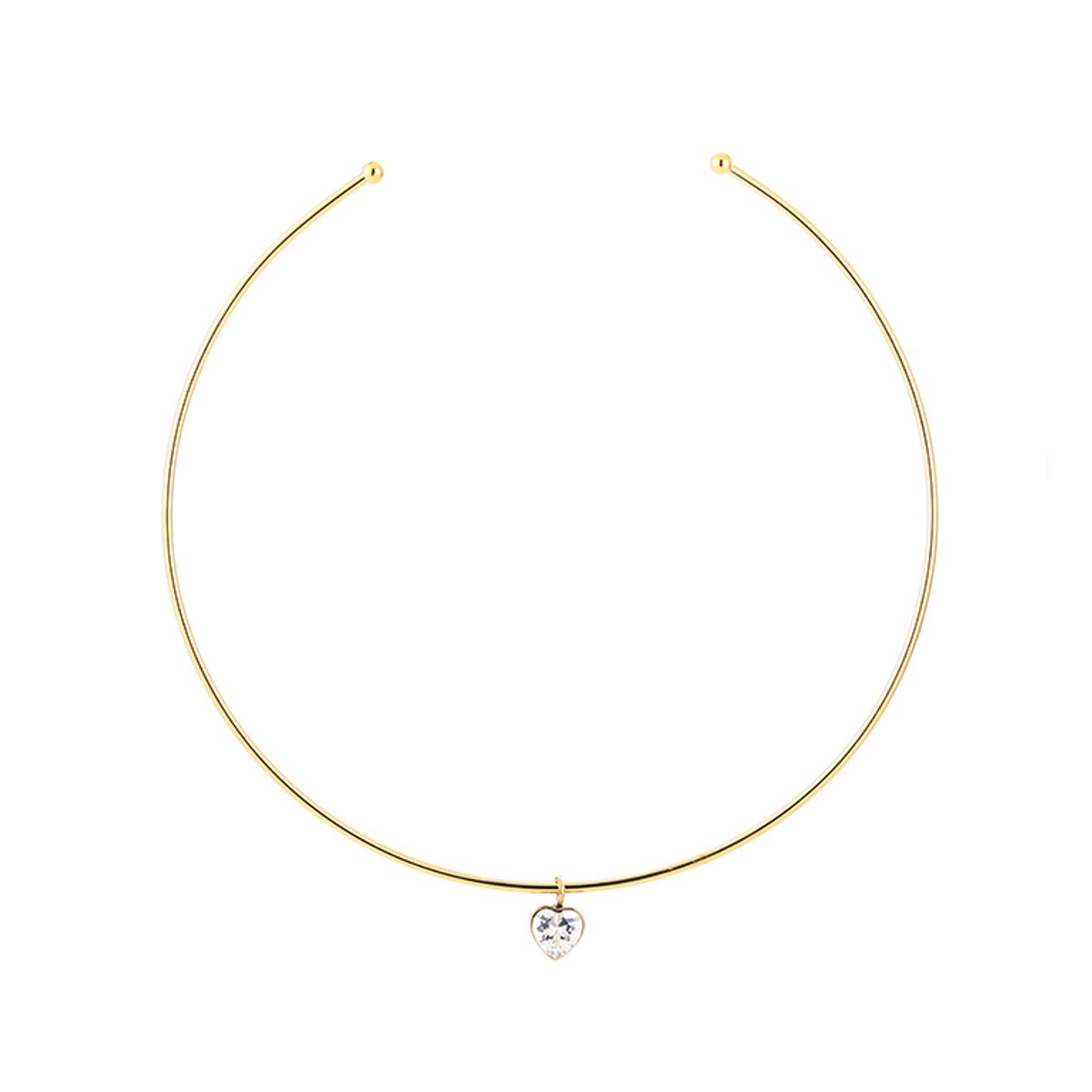 Rigid Open Bangle Choker Heart Zirconia Gem Necklace – Luxe Bangle Choker met Hartje – RVS - Goud/Wit