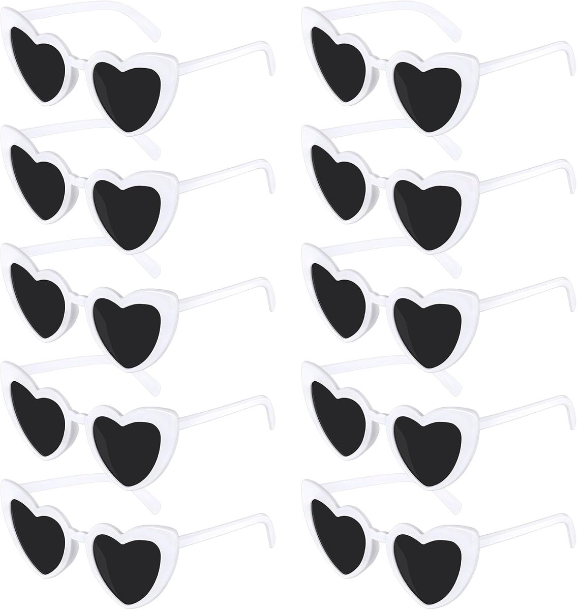 10 stuks hartvormige zonnebril, witte vintage hartvormige bril, retro liefdesbril, kattenoogbril, multipack, modieuze funky brillen voor vrouwen, vrijgezellenfeest