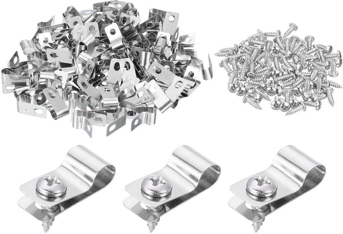 100 stuks hekdraadklemmen, kabelklemmen, draadhek, clips met schroeven, montageclip voor 6 mm OD-draad voor hout, metaal, vinyl, omheining