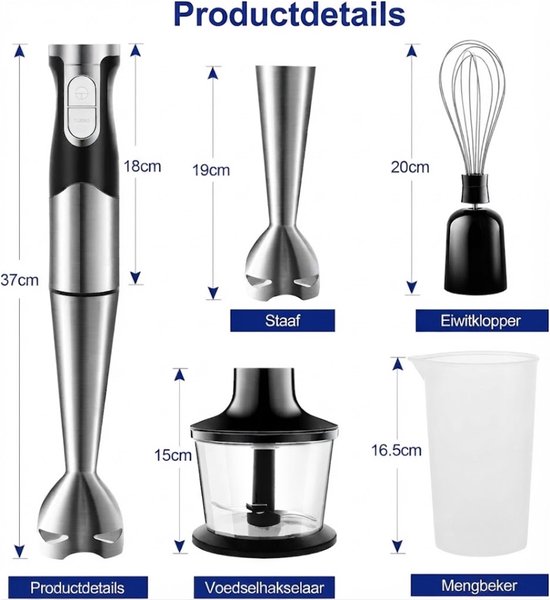 Lìon® Staafmixer Set - Met Hakmolen en Opbergrek - 6-in-1 Staafmixerset - Zilver/Zwart - 25cm x 23cm x 14cm van Lion — afbeelding 2