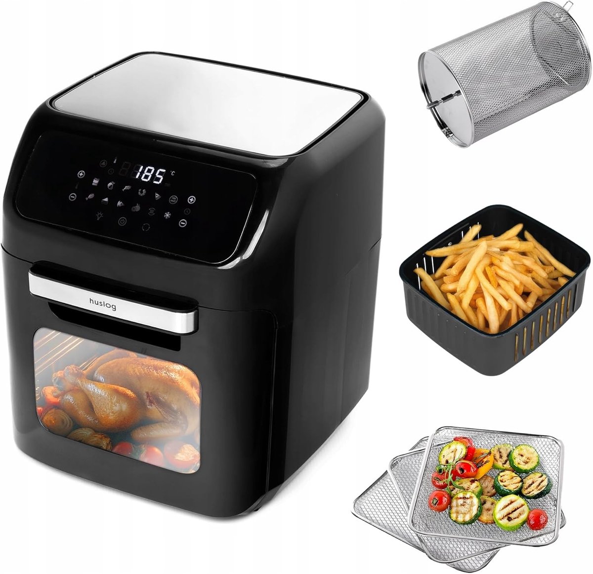 Heteluchtfriteuse - Zwart - 12 liter - 1800W met LED-Touchscreen en 12 Programma's - Voor Gezond Koken