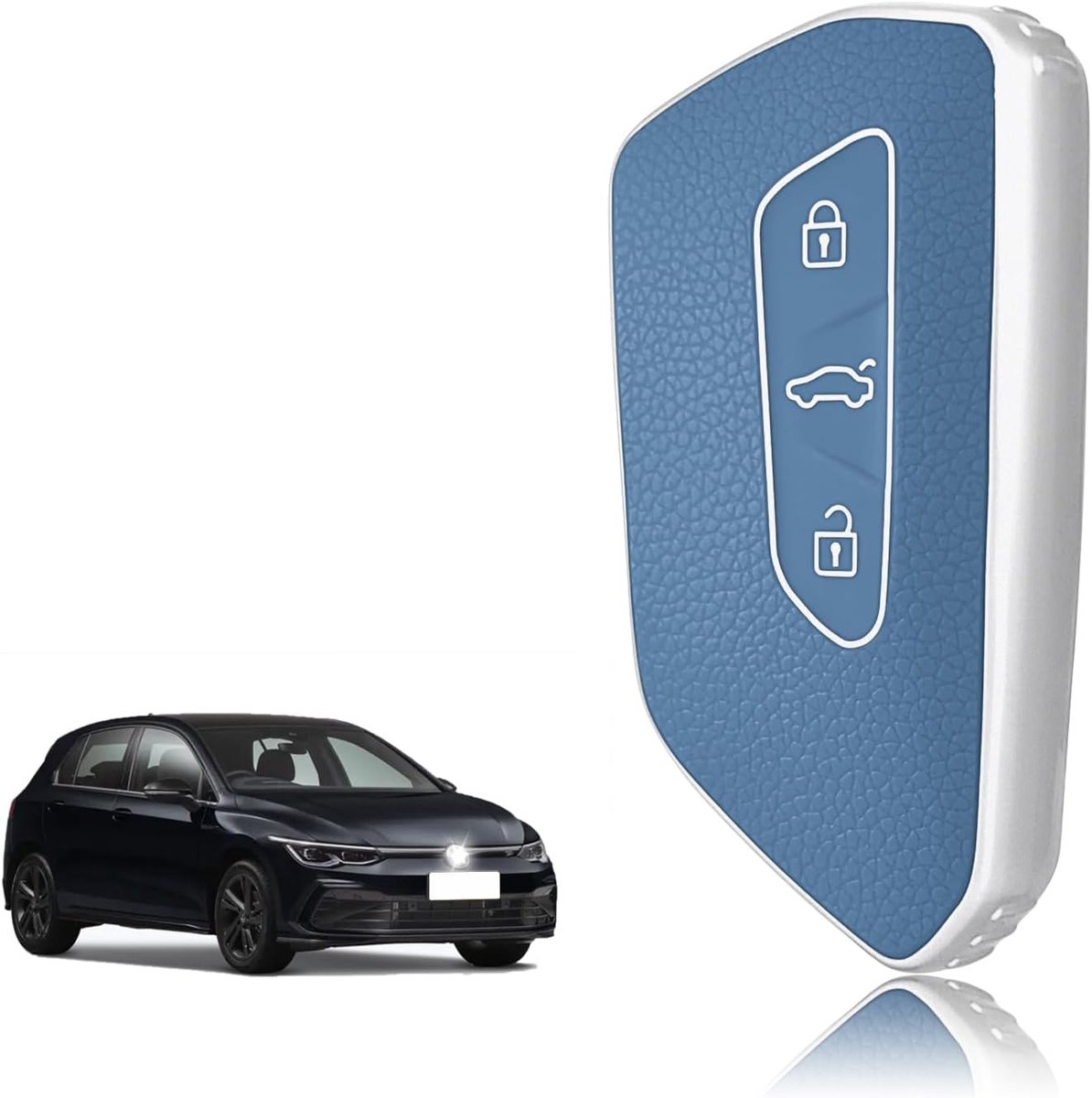 Sleutelhoes Siliconen, Autosleutelhoes Geschikt voor VW Volkswagen Golf 8 Cupra Formentor Born Seat Leon Ateca Skoda Octavia Enyaq ID3 ID4, Sleutel Cover Gouden & Zilveren Rand Leren Textuur