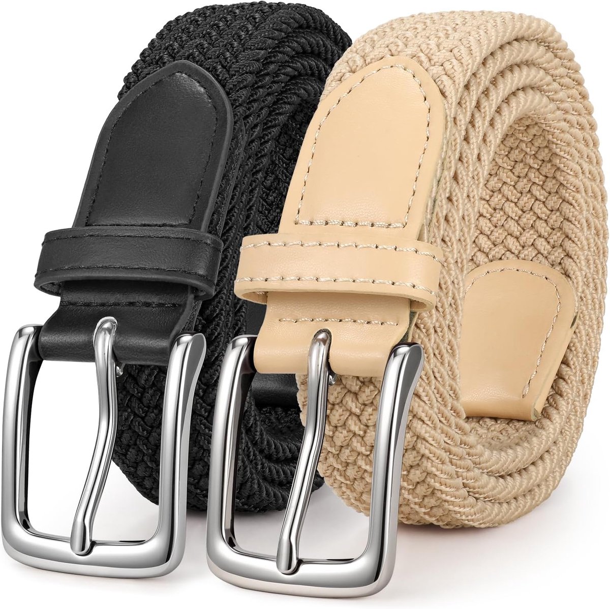 2 stuks uniseks elastische stoffen riem, gevlochten stretchriem, rekbare riem voor dames en heren