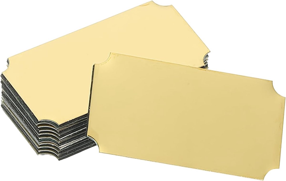 12 stuks natuurlijke naamplaten, 1,6 x 0,9 inch, metalen naamplaatje, lasergravure, sterke naamplaat, geanodiseerd aluminium, personaliseerbaar, voor borden, gouden hoek