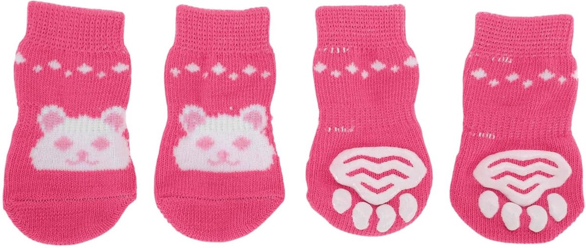 antislip, konijnenpatroon, sokken, hond, kat, huisdier, binnensokken, pootbescherming en tractie dankzij siliconengel voor honden en katten, 1 set (4 stuks), medium