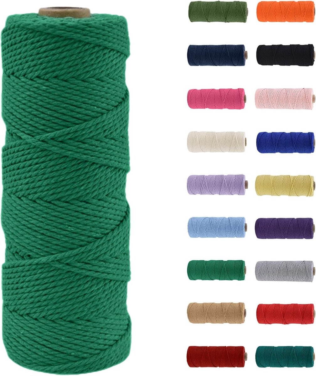 koord, 100 m natuurlijk katoenen macramé touw, smaragdgroen macramé katoenen koord, knutselkoord zonder chemicaliën voor doe-het-zelf ambachten, macramé kunst, geschenkverpakking