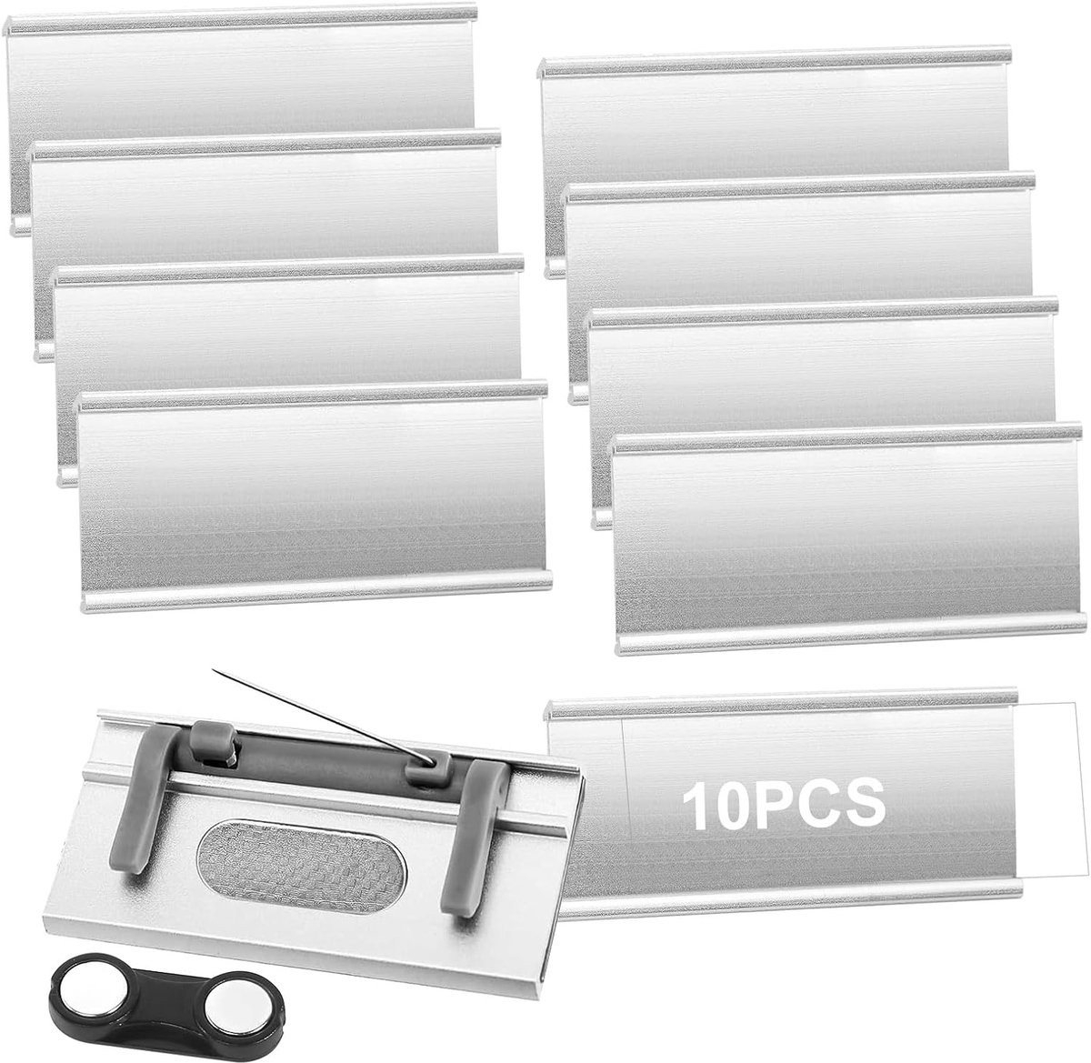 Naamplaatjes voor kleding, magneet, aluminium, professionele naamplaatjes, magnetisch, met veiligheidsspelden, naamplaatje voor werk, tentoonstelling, restaurant, school, 10 stuks