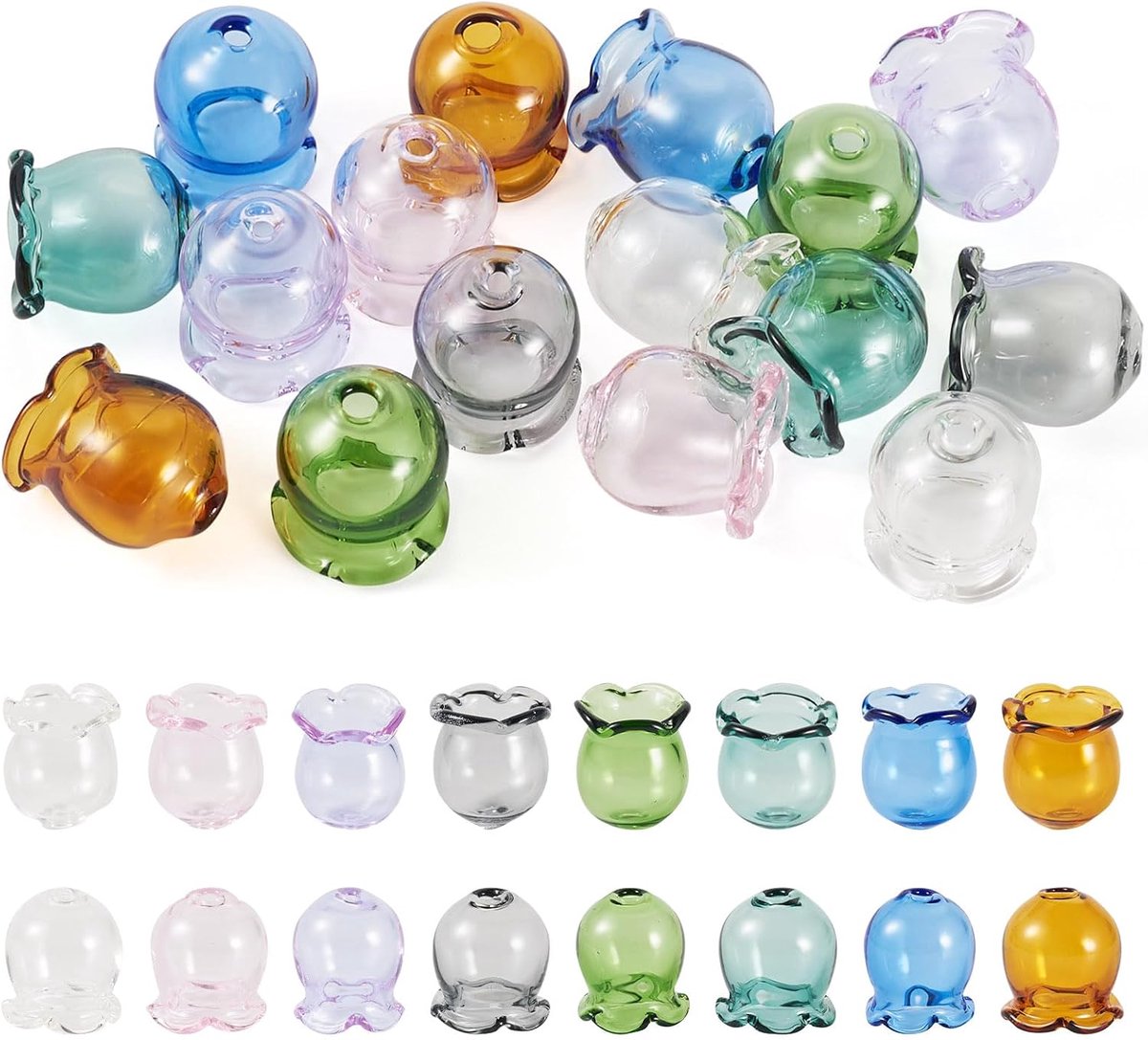 16 stuks transparante glazen bloem kralen caps 12 mm campanula vorm glazen kraal caps kwallen spacer kralen voor windgong maken doe-het-zelf oorbellen ambachten, gat: 2 mm
