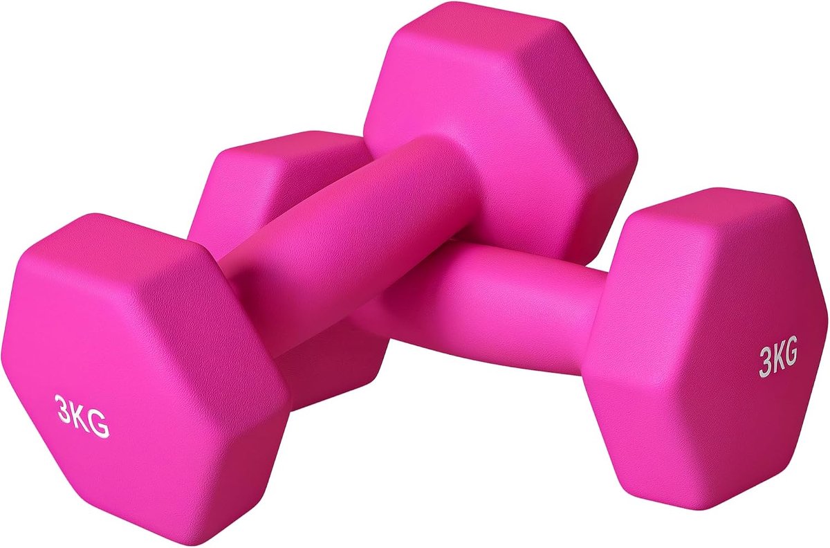 Hanteln 2er Set Kurzhanteln 2 x 3 kg Hantelset Dumbbells, bodenschonendes Hexagon Kurzhantel Set für Krafttraining, Zuhause, Rosa