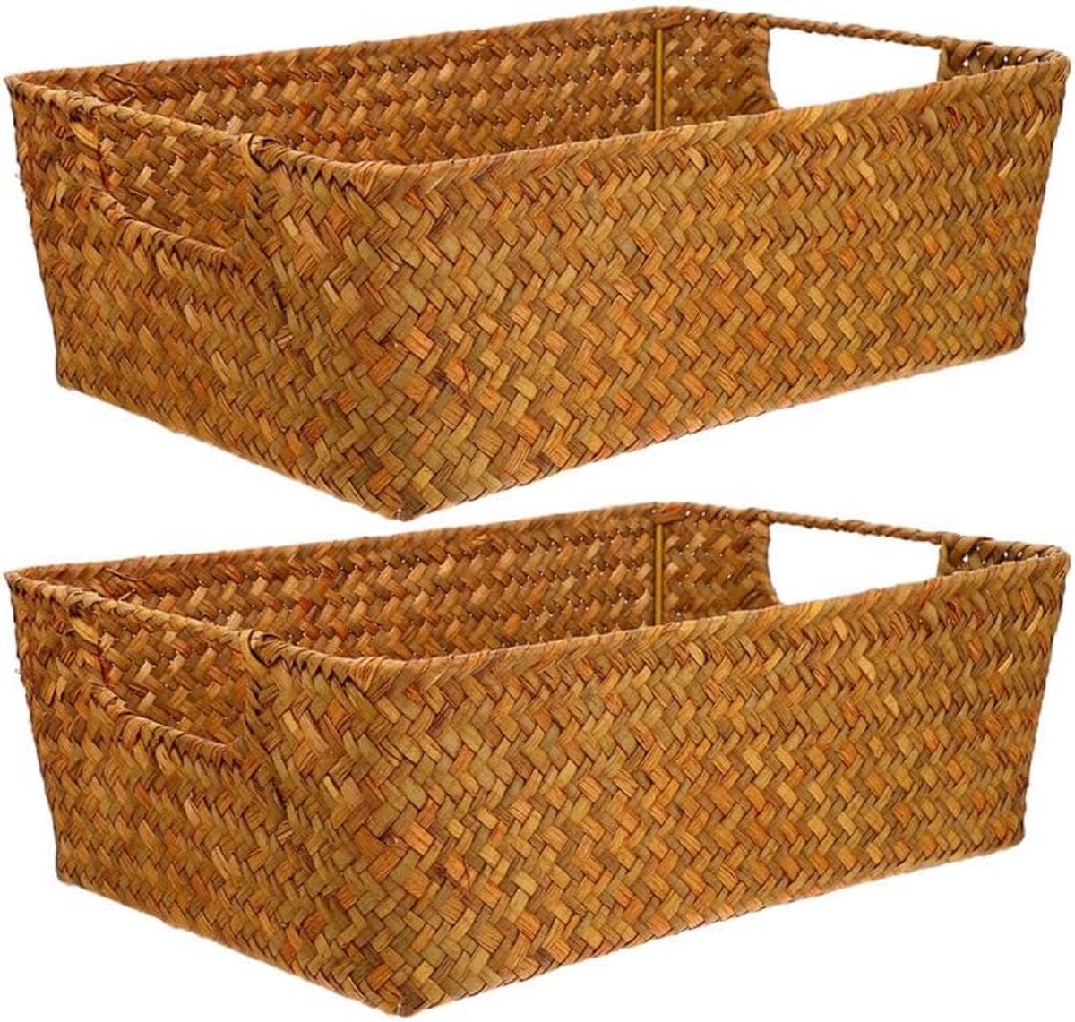 Handgevlochten rieten manden, 30 x 20 x 10 cm, broodmand, snackorganizer, multifunctionele opbergmand voor keuken, fruit en snacks, decoratieve tafelorganizer, 2 stuks