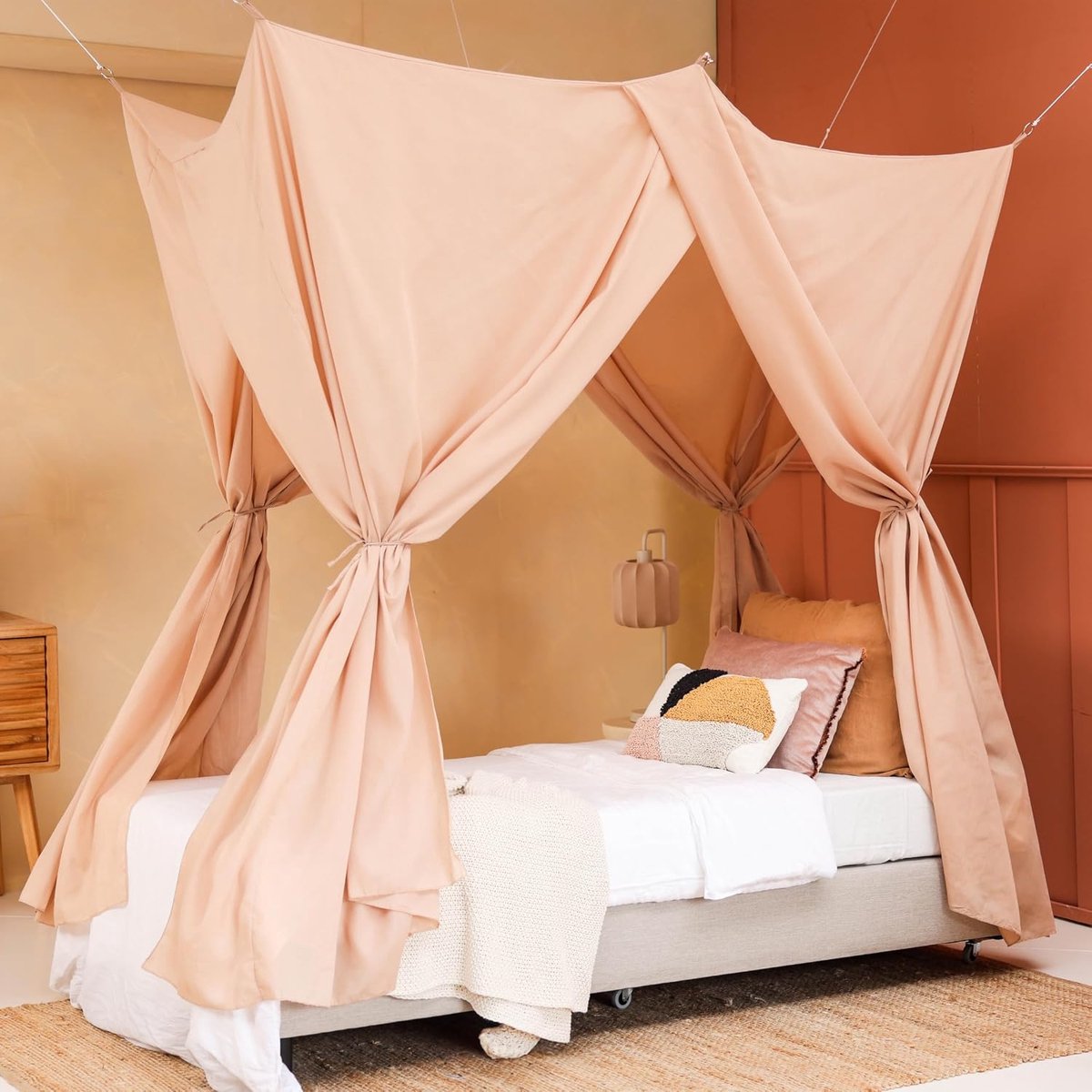 Bedhemel voor Eenpersoonsbed | Luxe Rechthoekige Klamboe | Kinderhemelbed voor Slaapkamer, Decoratief Muskietennet met 4 Openingen