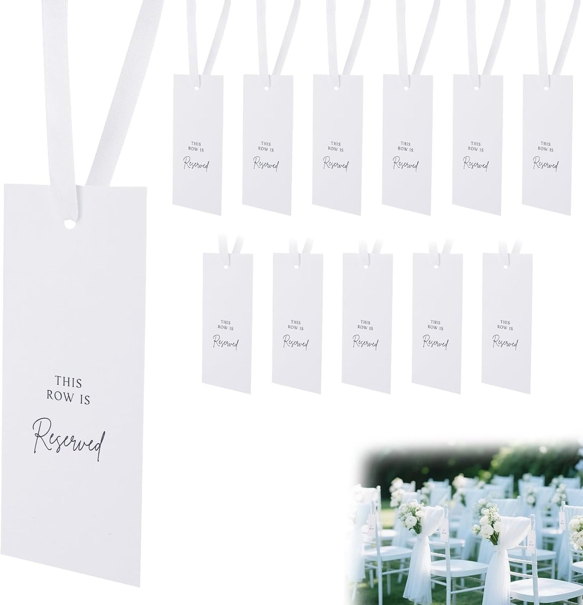 12 Stuks Gereserveerde Stoelborden, Wit This Row is Reserved Borden met Lint Hangend voor Bruiloften Kerkfeesten en Kerkbanken