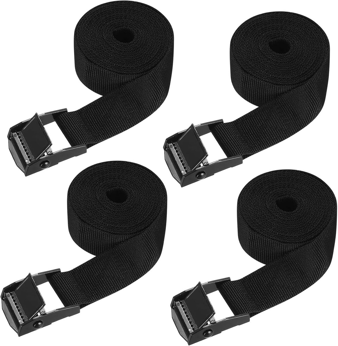4-pack 2cm x 200cm verstelbare zwarte cargo riemen met gespen, ratelstroppen voor motorfiets, vrachtwagens, aanhangwagen, bagage